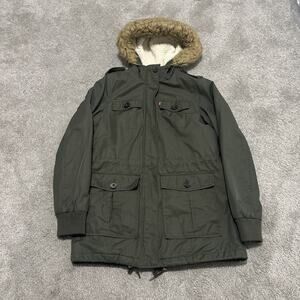 Levi's Jacket Womens Size Small Green Hooded Sherpa Lined Parka Faux Fur Trim